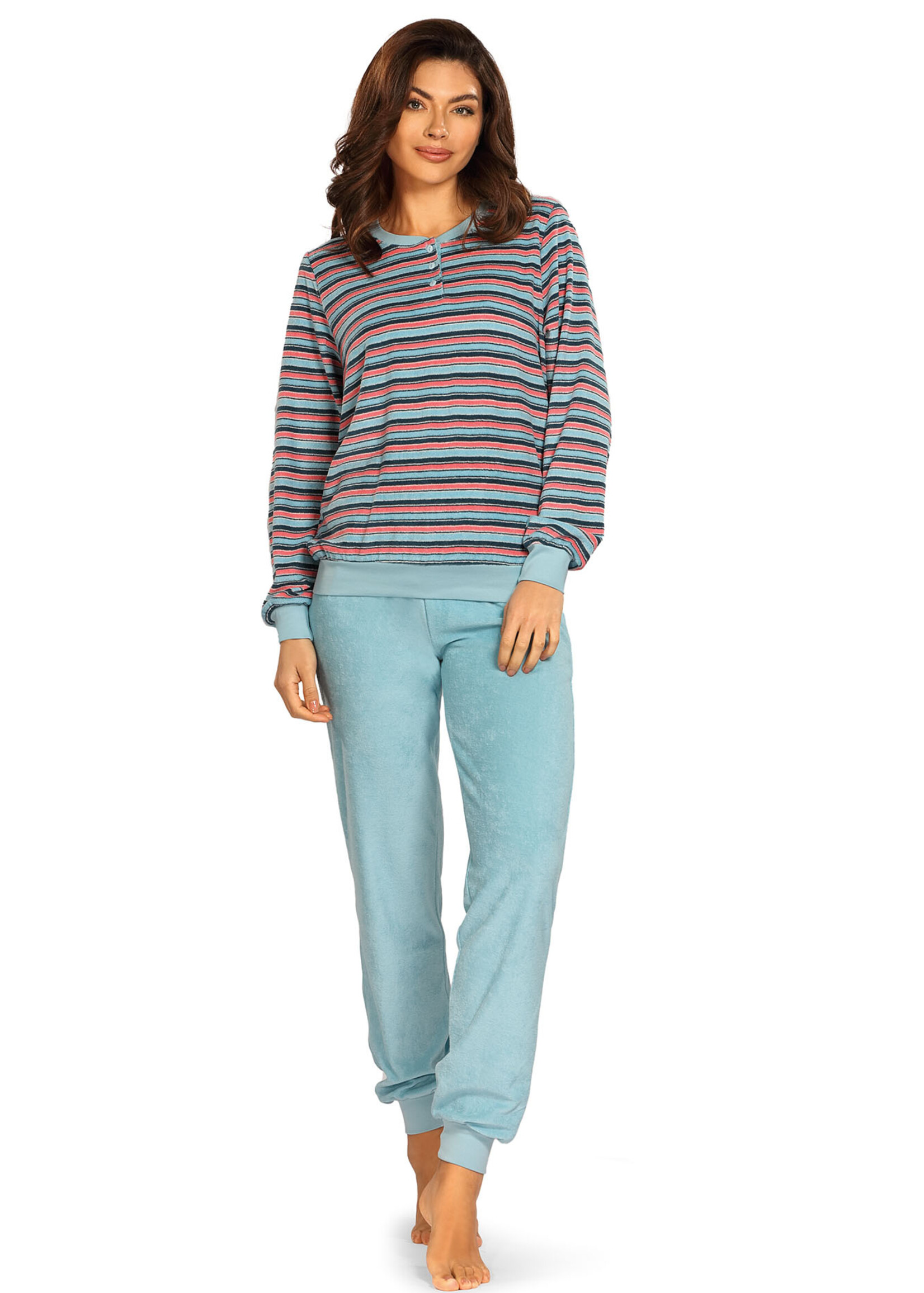 Comtessa Badstof dames pyjama - blauw gestreept