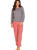 Comtessa Badstof dames pyjama - roze gestreept
