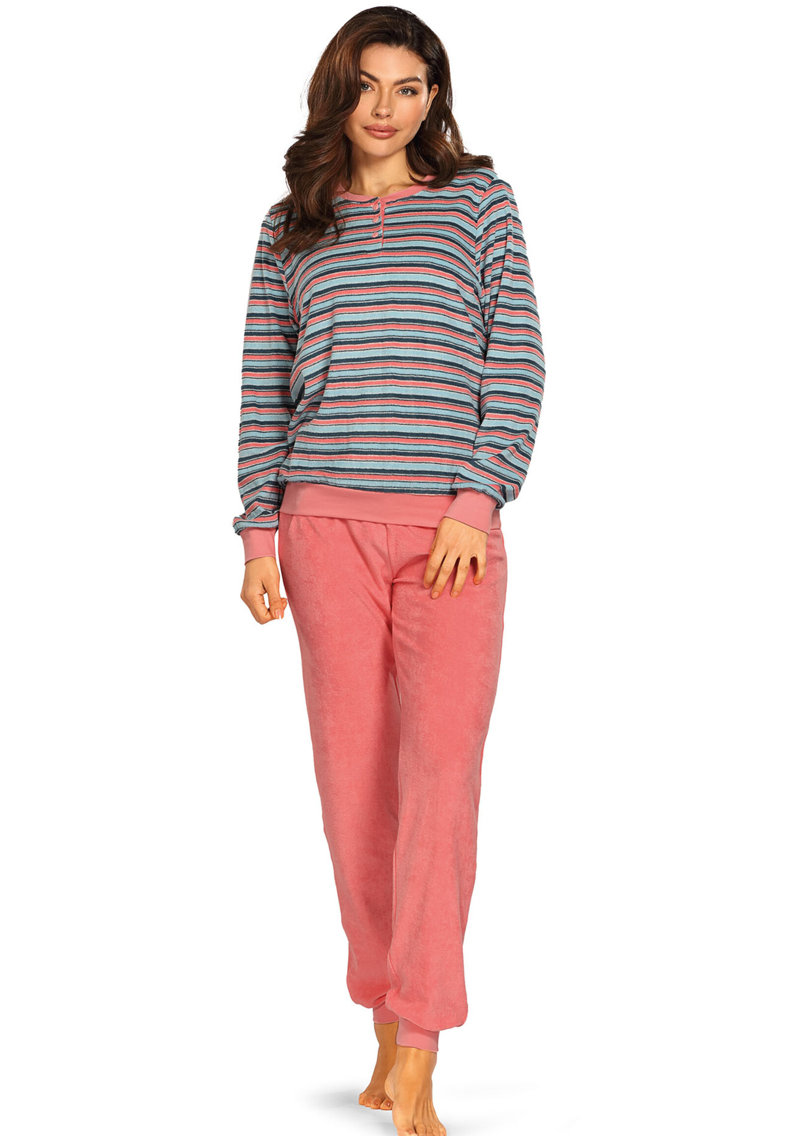 Comtessa Badstof dames pyjama - roze gestreept