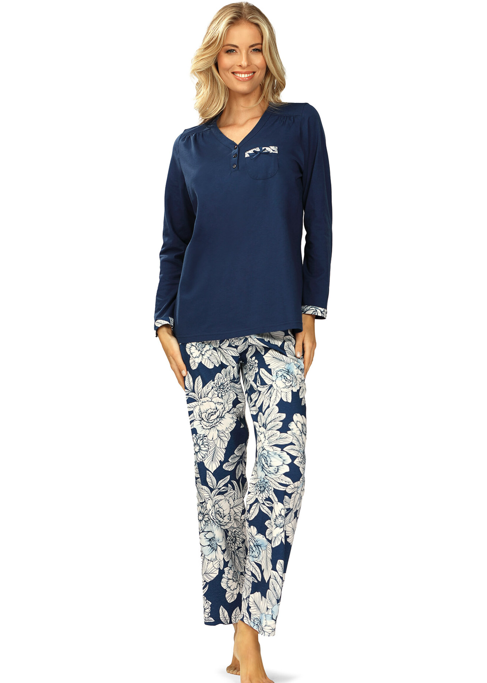Ascafa Dames pyjama deluxe katoen -blauw