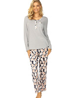 Ascafa Dames pyjama deluxe katoen -grijsblauw