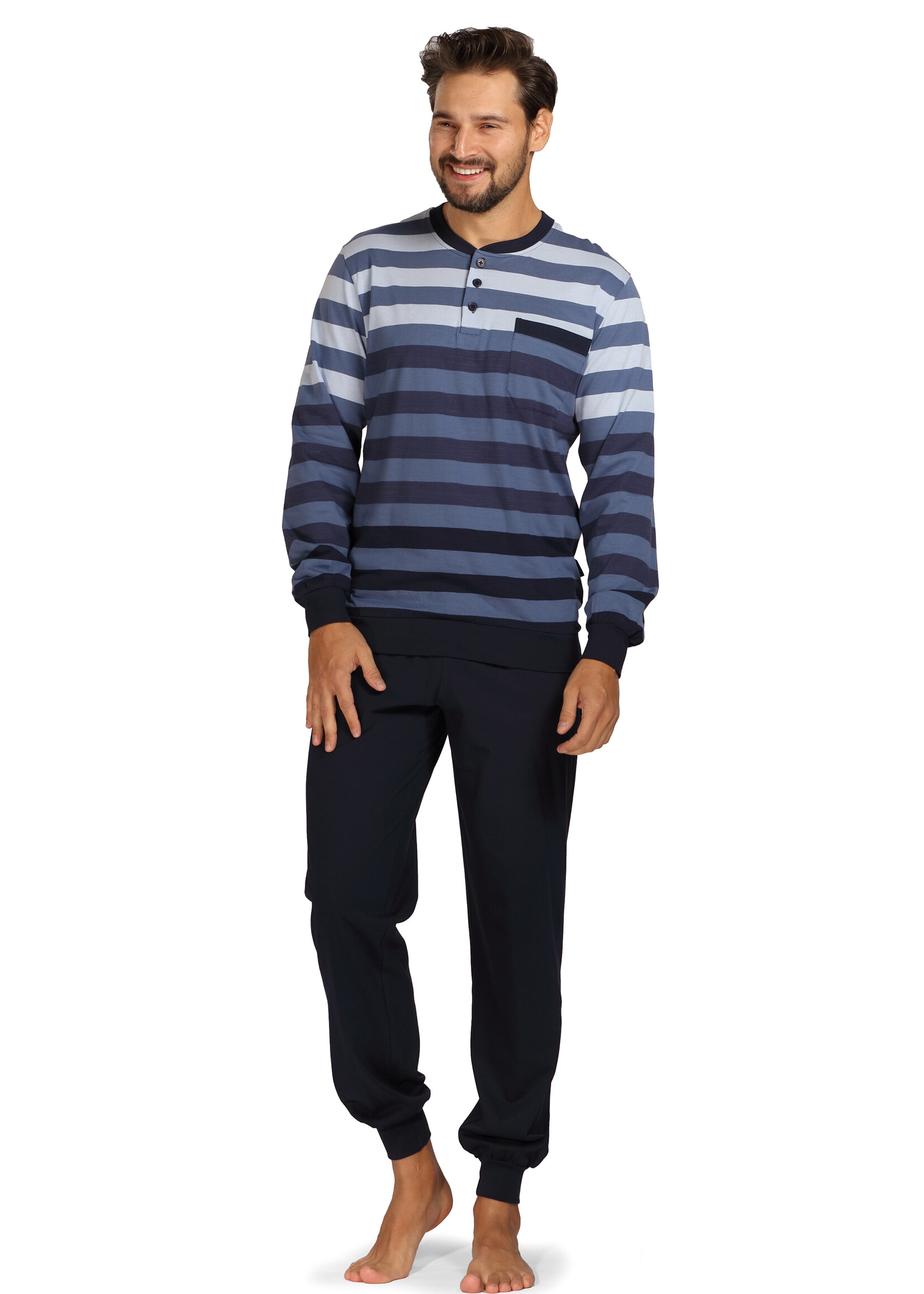 Comte Heren pyjama katoen - blauw gestreept