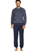 Comte Badstof heren pyjama - donkerblauw gestreept