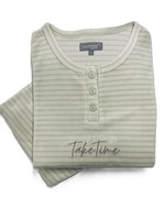 Cocodream Velours dames pyjama - smoke green gestreept
