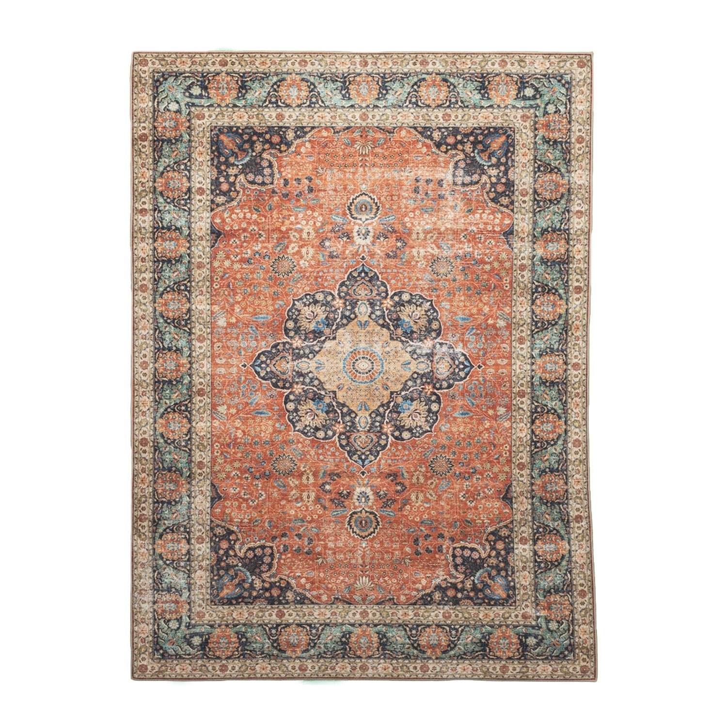 Tapis rond en jute d'extérieur - Kairo Medaillon Terra/Bleu Foncé - sfeer