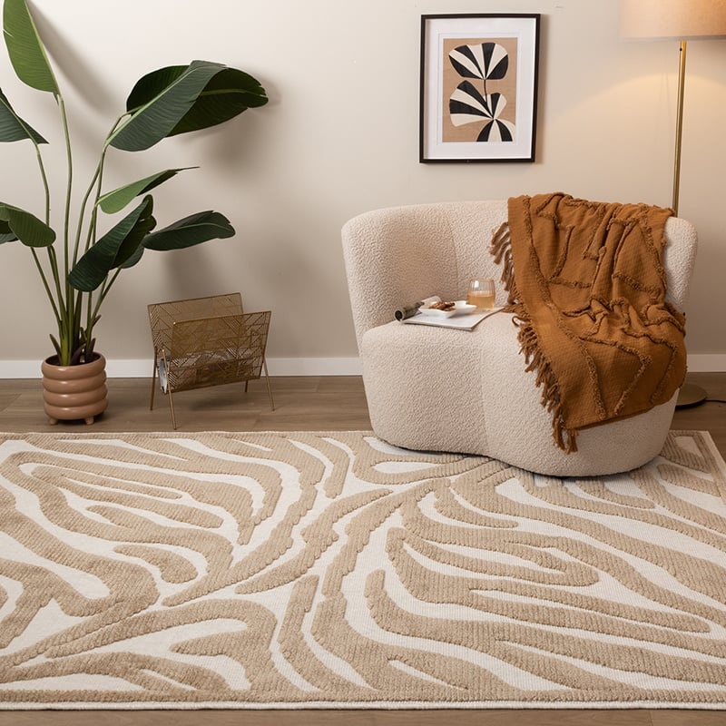 Tapis lavable - Dunya Zebra Beige/Blanc