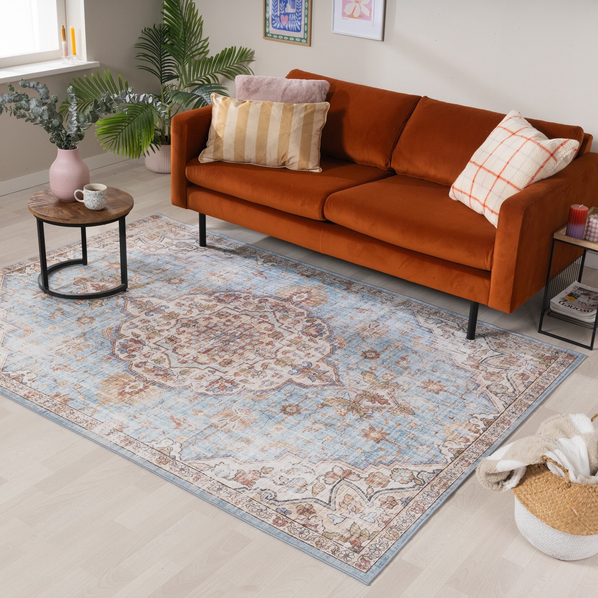 Tapis en viscose - Leyla Medaillon Bleu Clair