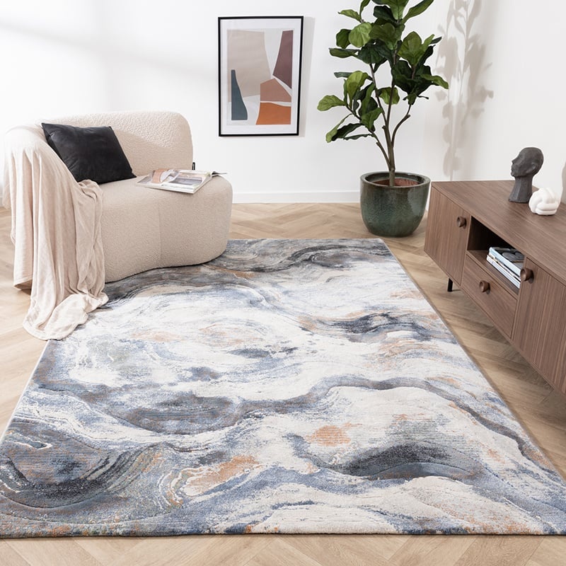 Tapis d'extérieur luxe - Xavier Wave Bleu/Gris