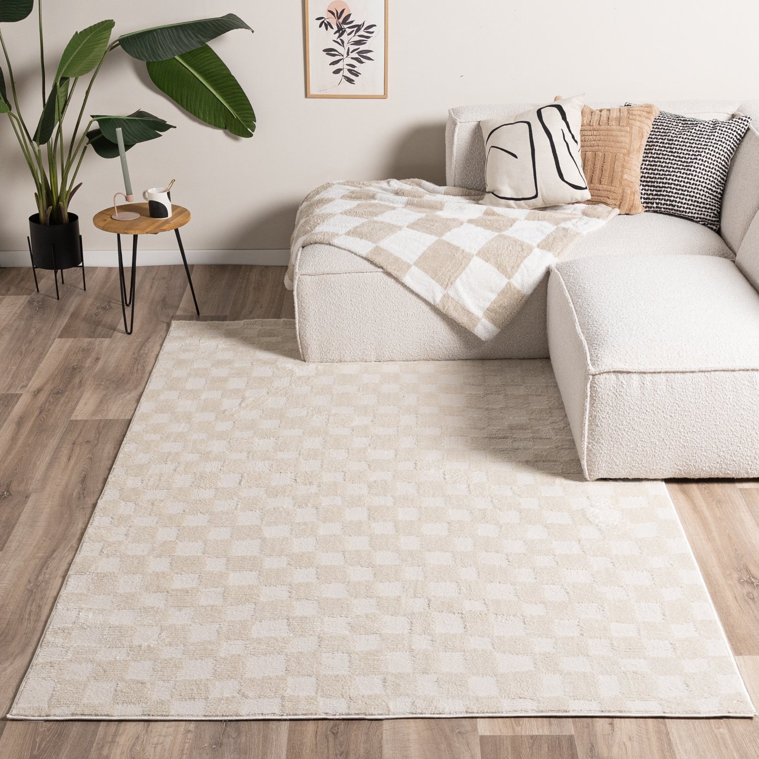 Tapis d'extérieur - Yori Checkerboard Crème