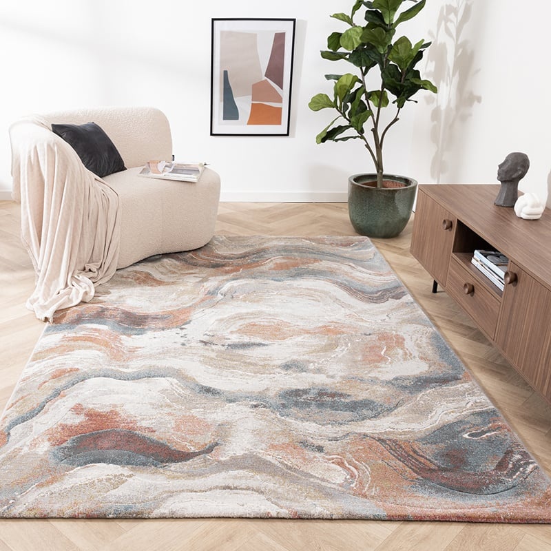 Tapis d'extérieur luxe - Xavier Wave Bleu/Rouge