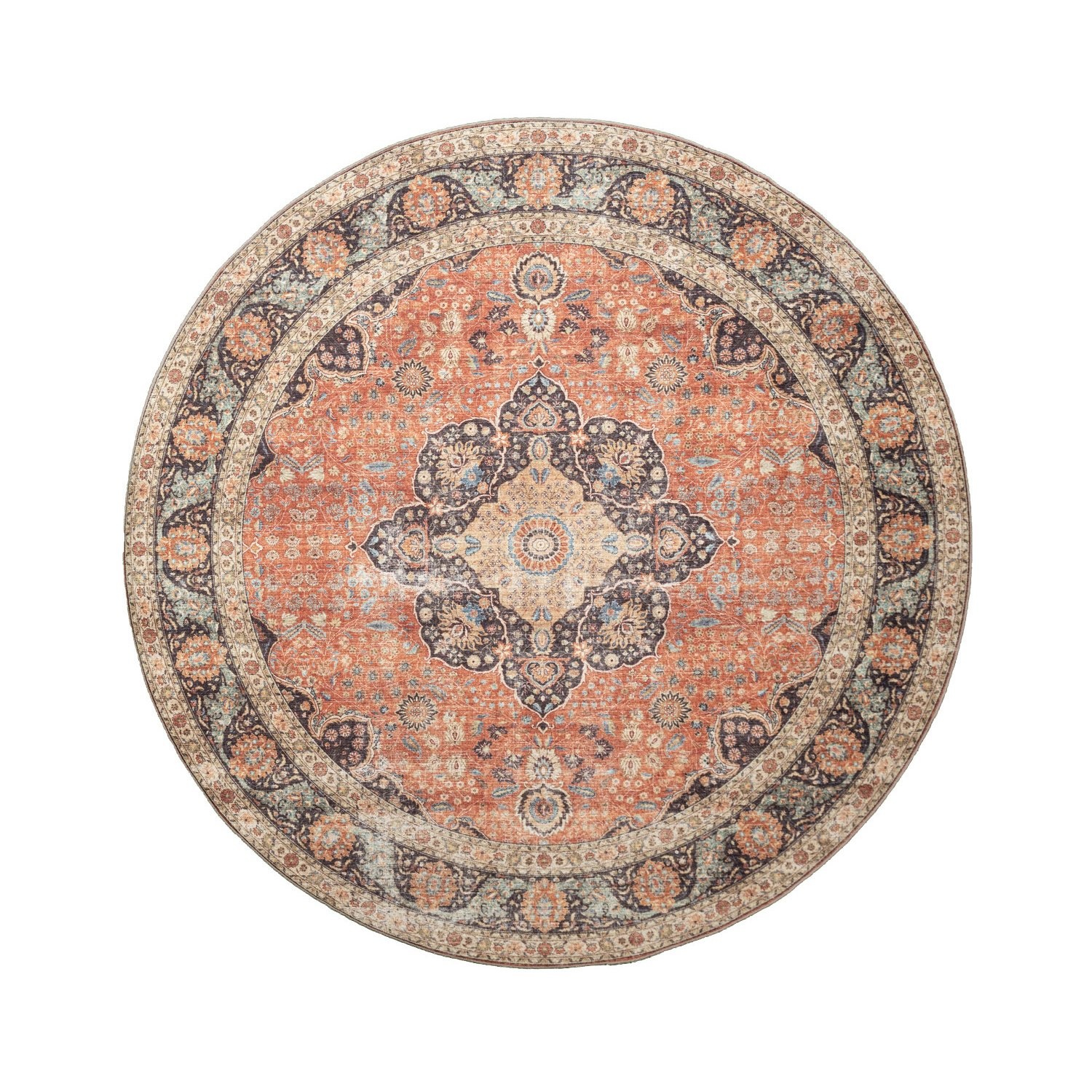 Tapis ovale d'extérieur vintage - Kairo Medaillon Terra/Bleu Foncé - sfeer