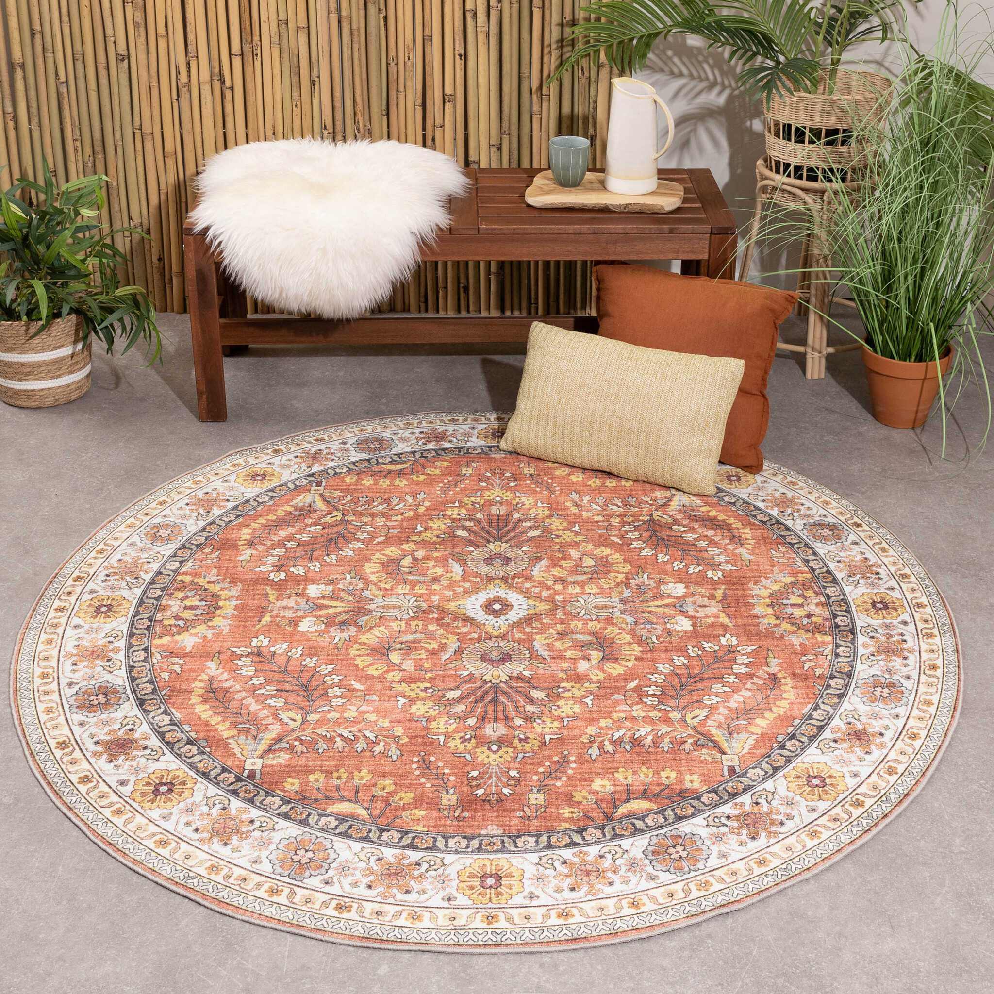 Tapis d'extérieur rond vintage - Santo Flora Terra
