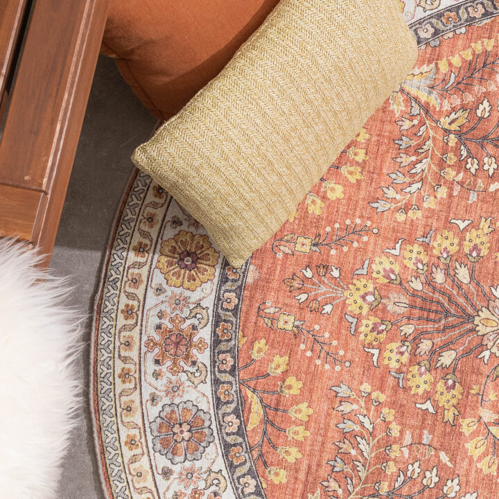 Tapis d'extérieur rond vintage - Santo Flora terra