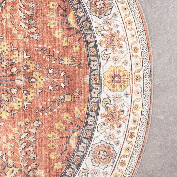 Tapis d'extérieur rond vintage - Santo Flora terra