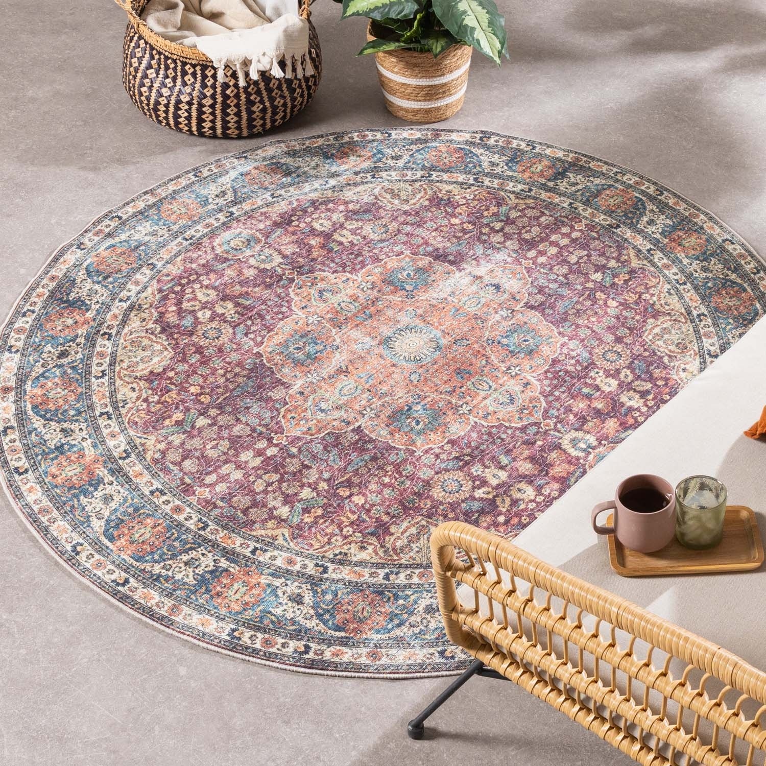 Tapis ovale d'extérieur vintage - Kairo Medaillon Bordeaux