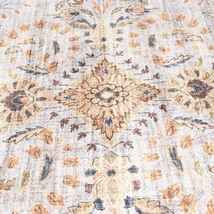 Tapis d'extérieur rond vintage - Santo Flora Gris Clair