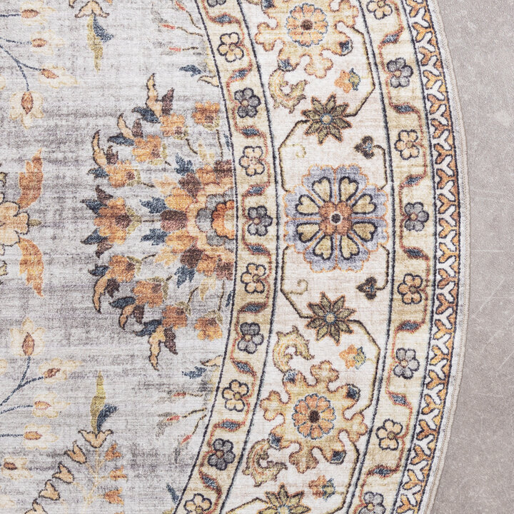 Tapis d'extérieur rond vintage - Santo Flora Gris Clair