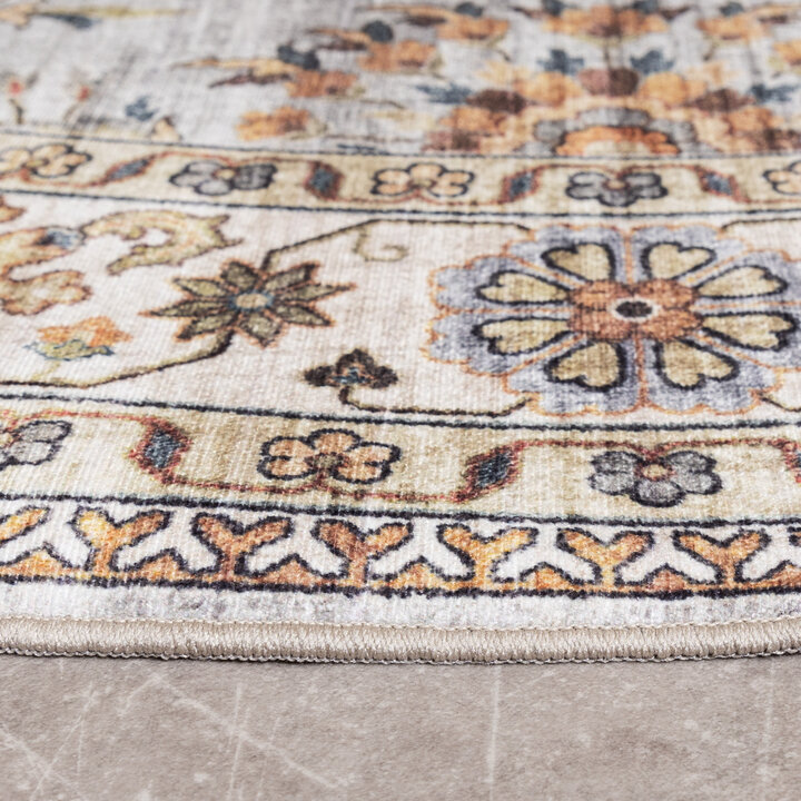 Tapis d'extérieur rond vintage - Santo Flora Gris Clair