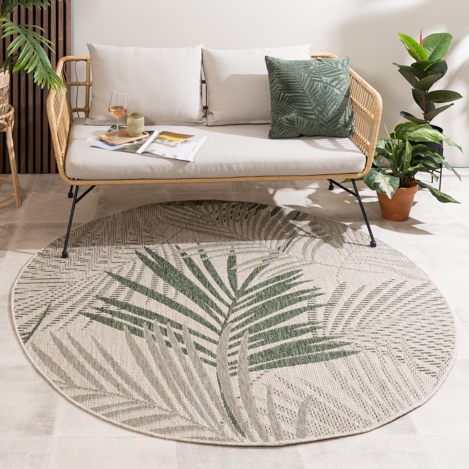 Tapis rond d'extérieur vintage - Tiga Palm Vert