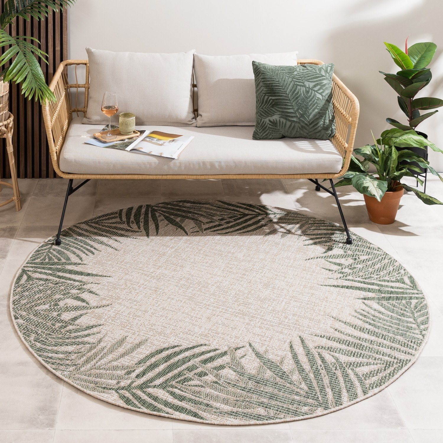 Tapis rond d'extérieur vintage - Tiga Edge Vert