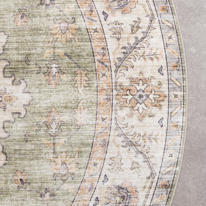 Tapis d'extérieur rond vintage - Santo Médaillon Vert