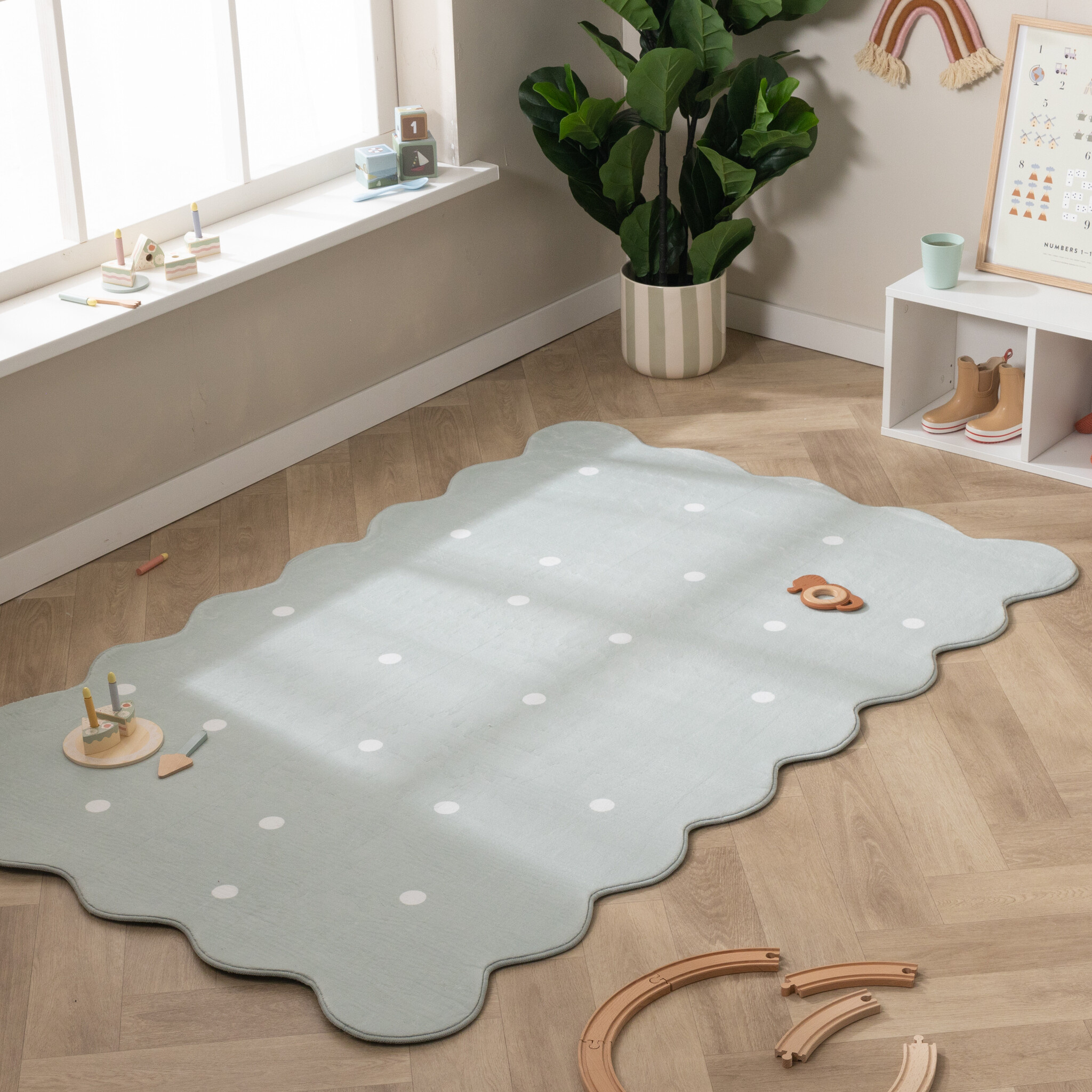 Tapis lavable - Cloudy Dots Menthe