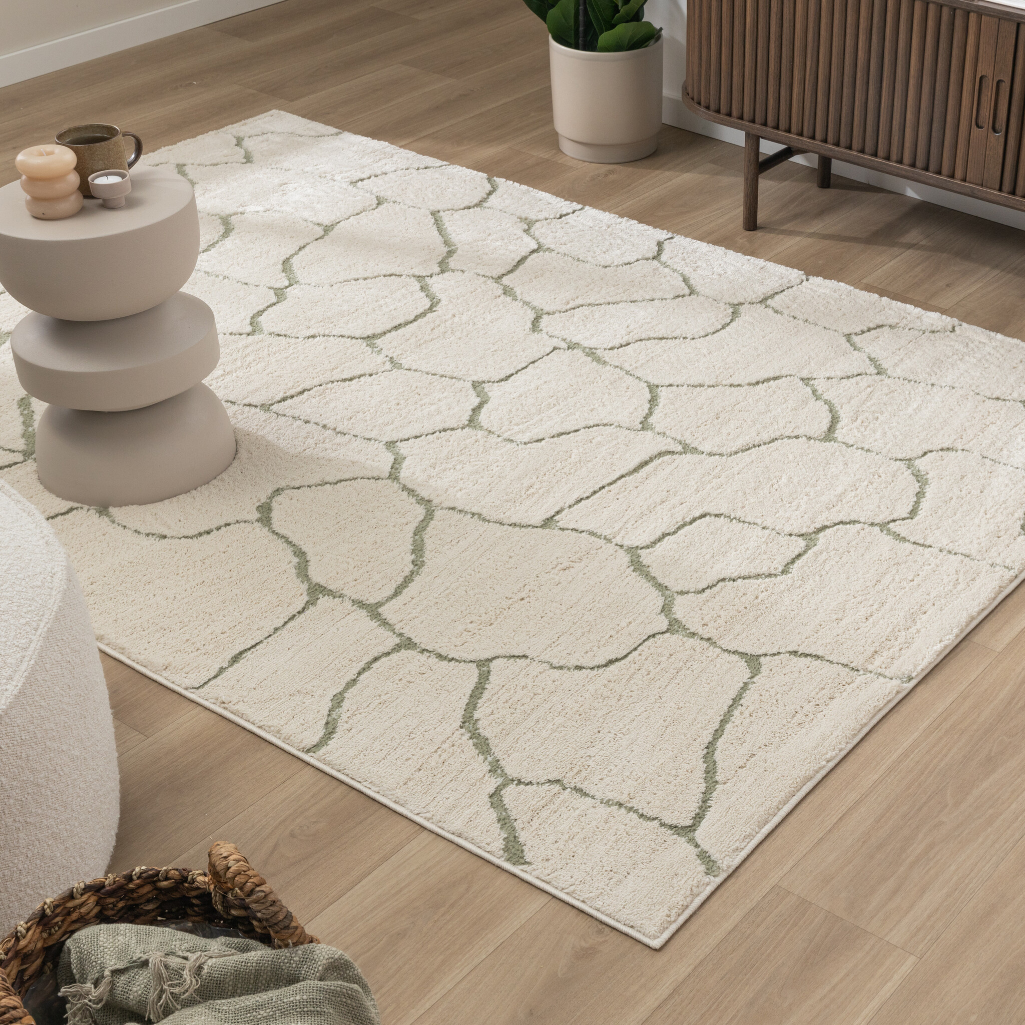 Tapis moderne intérieur et extérieur - Yune Stone Crème/Vert