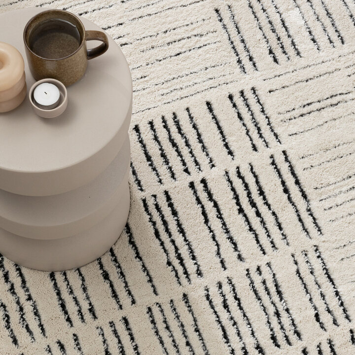 Tapis scandinave - Yune Lines Crème/Noir