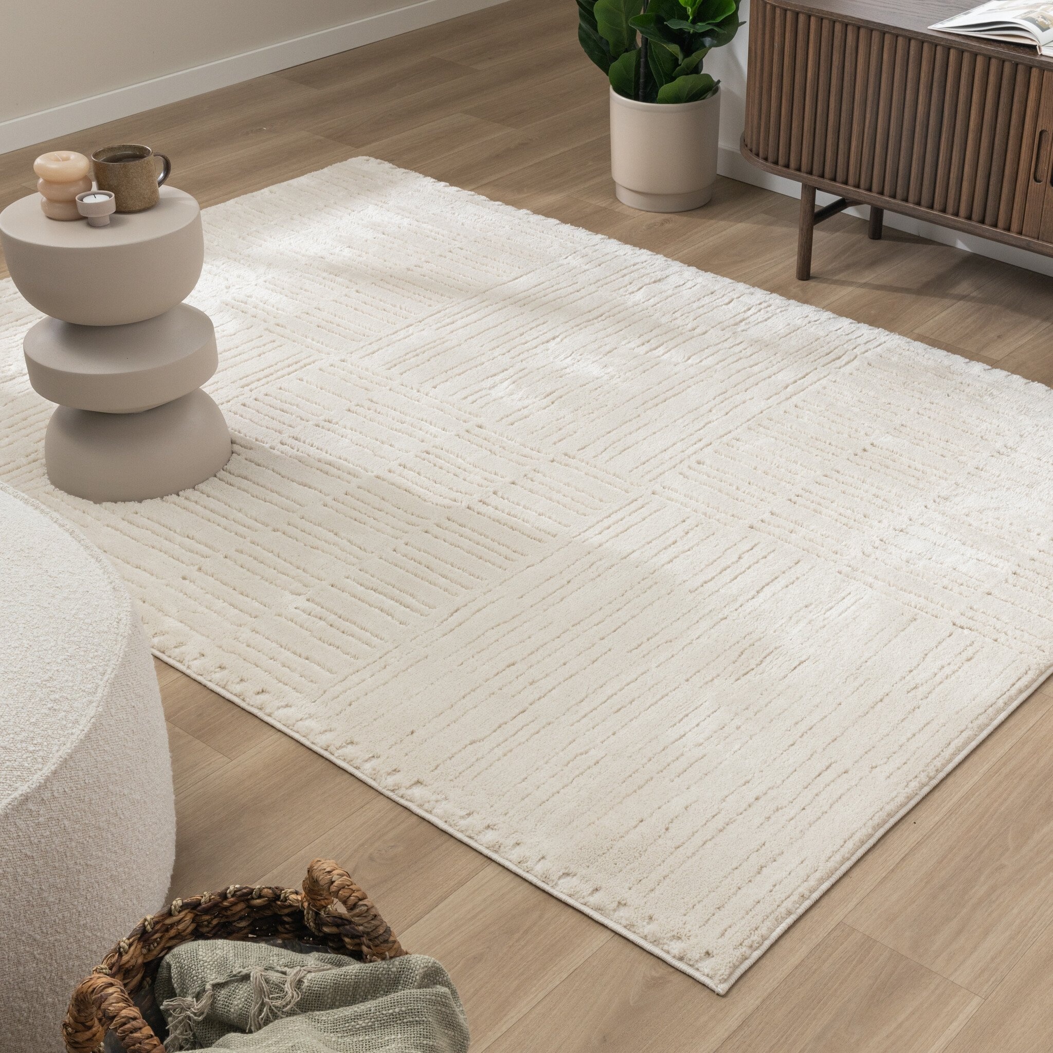 Tapis moderne intérieur et extérieur - Yune Lines Crème