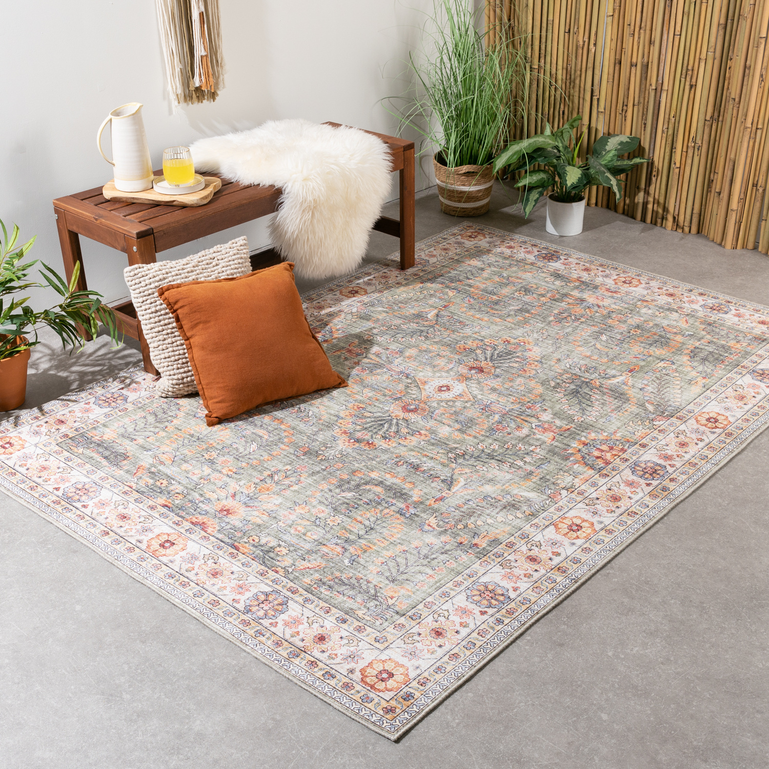 Tapis d'Extérieur Vintage - Santo Flora Vert Olive