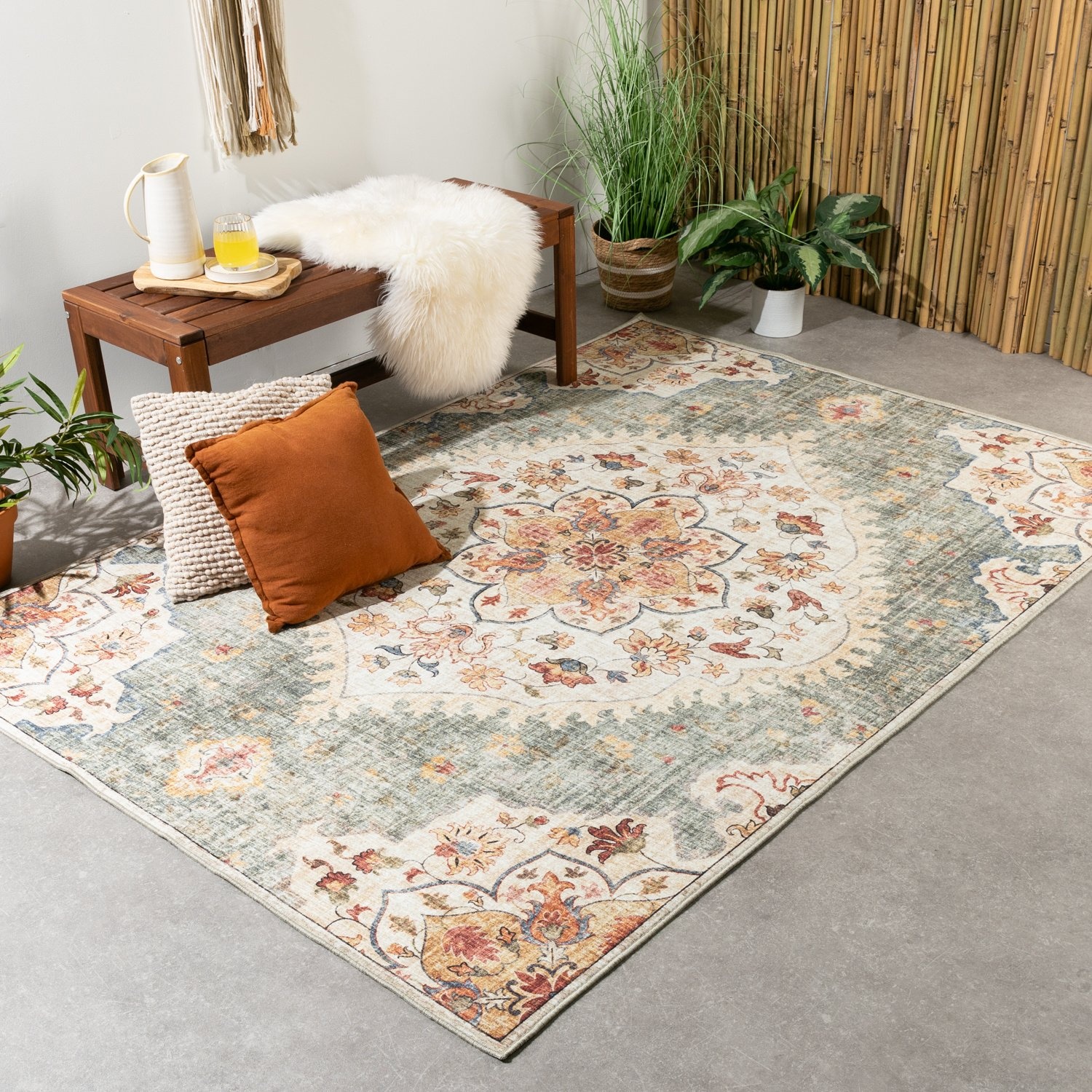 Tapis d'Extérieur Vintage - Santo Mandala Vert Olive