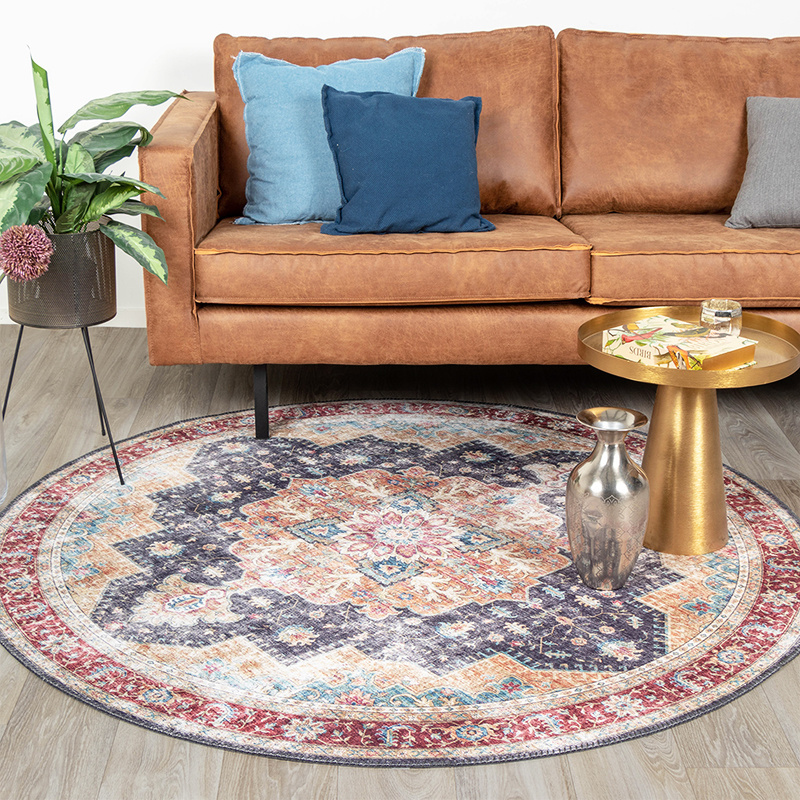 Tapis vintage rond - Azara Bleu/Rouge