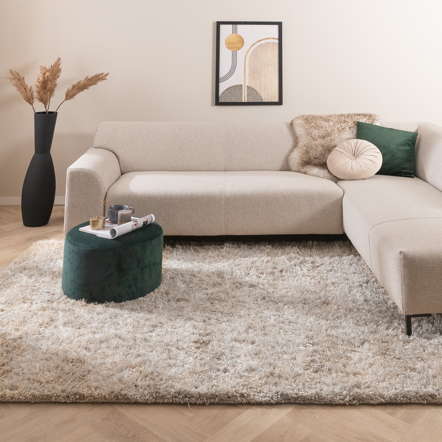 Tapis shaggy rond - Grace Blanc