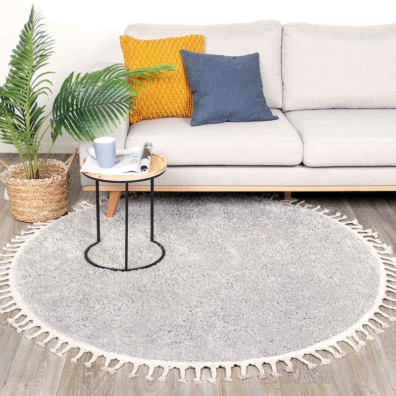 Tapis rond à poils longs - Lofty Fringe Gris Clair