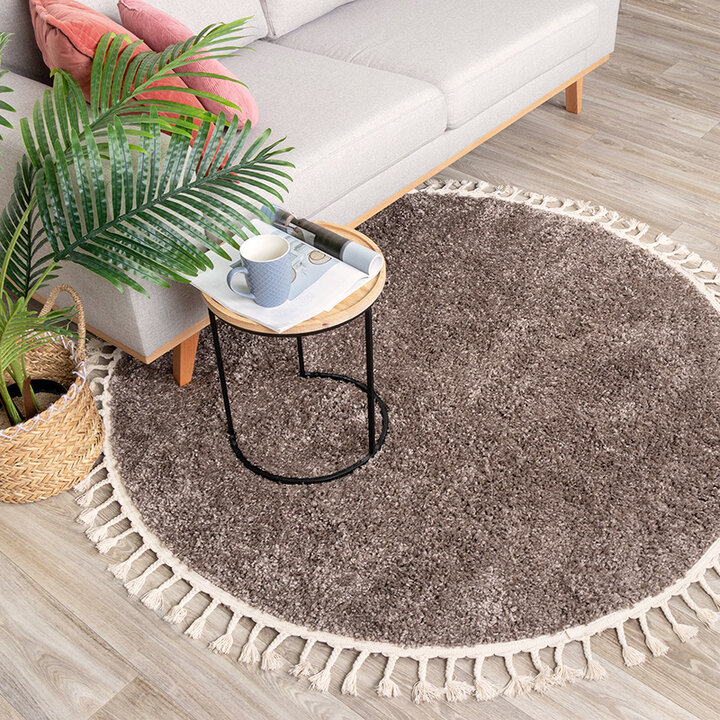 Tapis rond à poils longs - Lofty Fringe Taupe