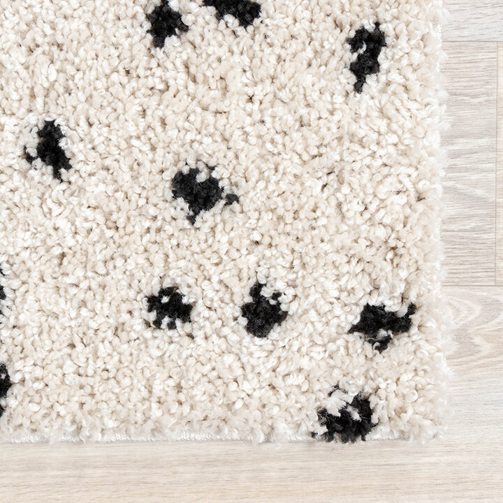 Tapis à poils longs - Grand Dots Crème/Noir
