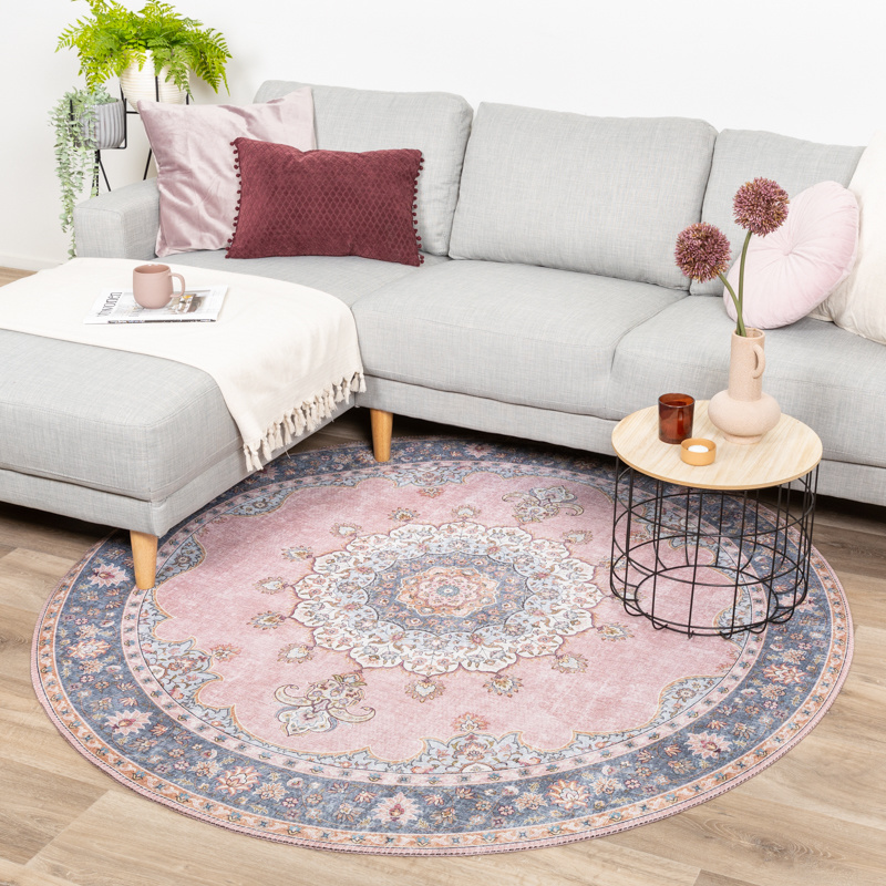 Tapis vintage rond - Lily Medaillon Rose