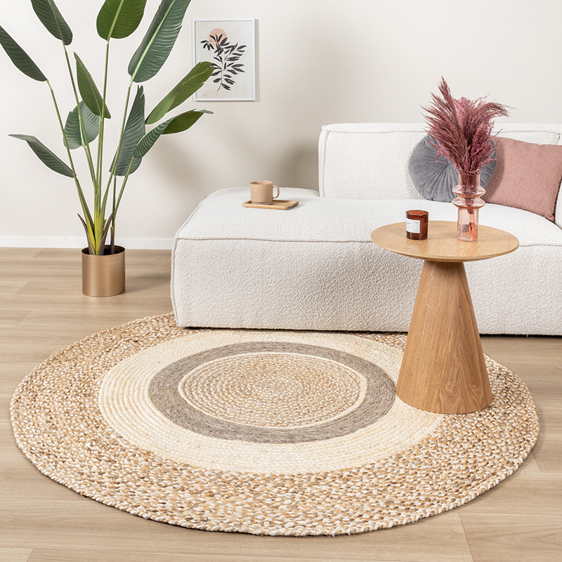 Tapis rond en jute - Mirai Border Blanc/Mélange