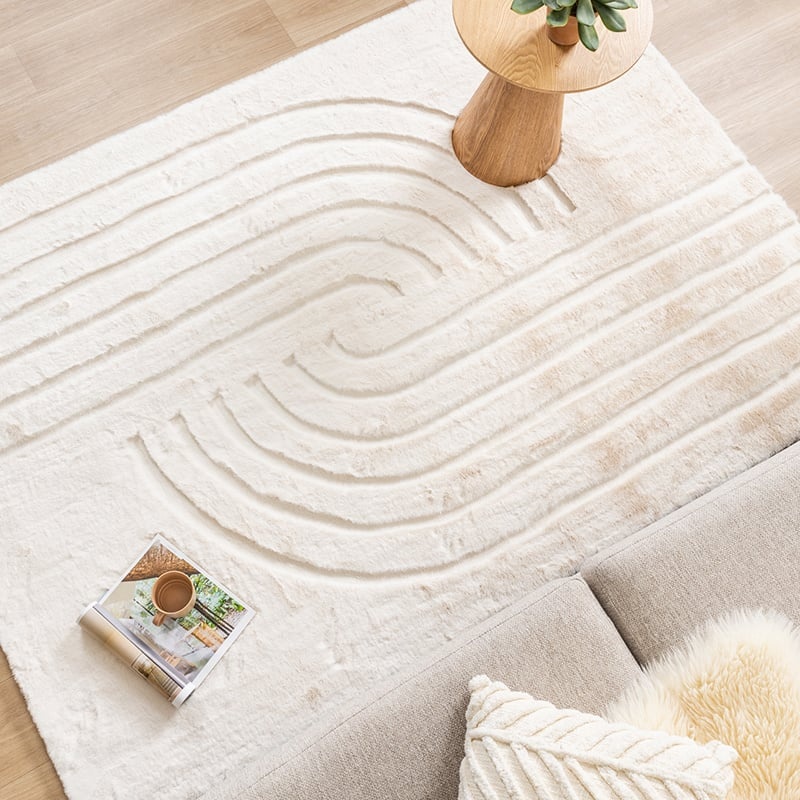Tapis doux à poils longs - Carvy Curves Crème