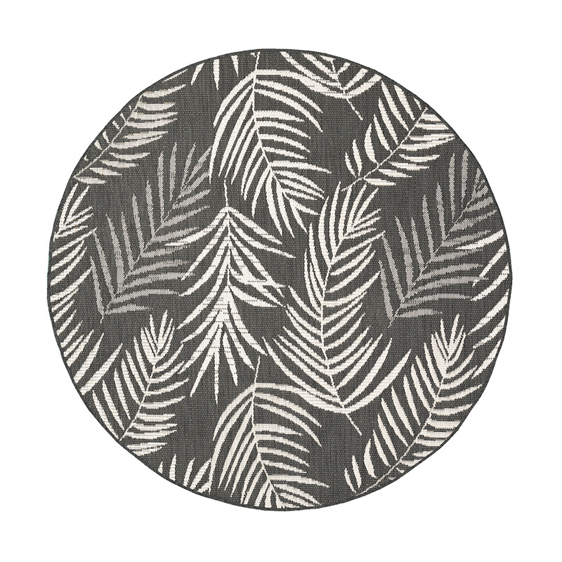Tapis d'extérieur rond - Malta Leaves Noir - sfeer
