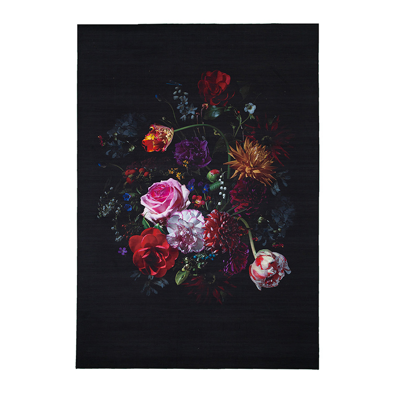 Tapis rond à fleurs - Florine Noir/Rose - sfeer