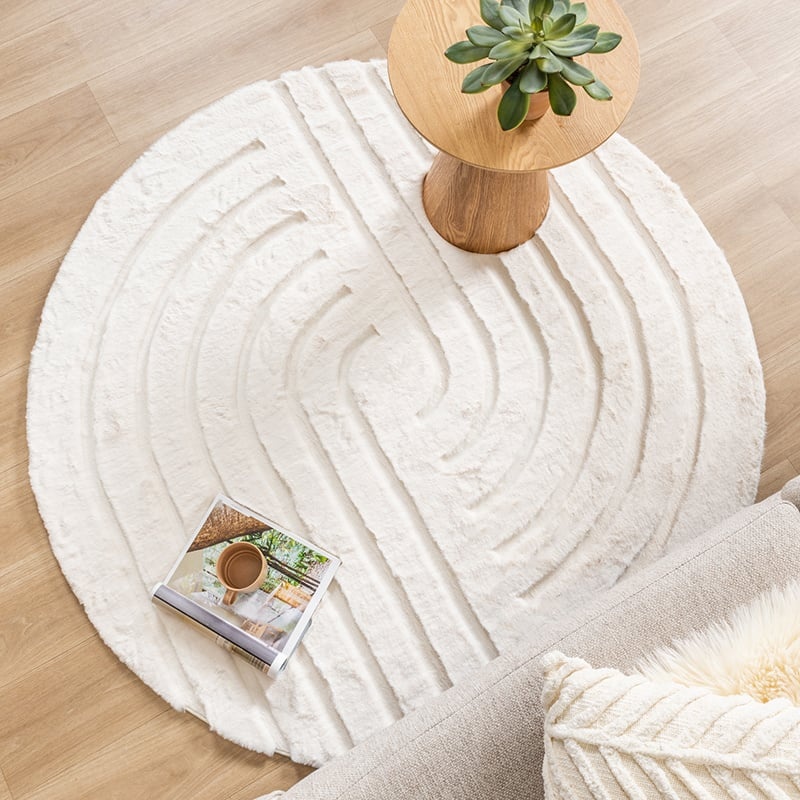 Tapis rond à poils longs - Carvy Curves Crème