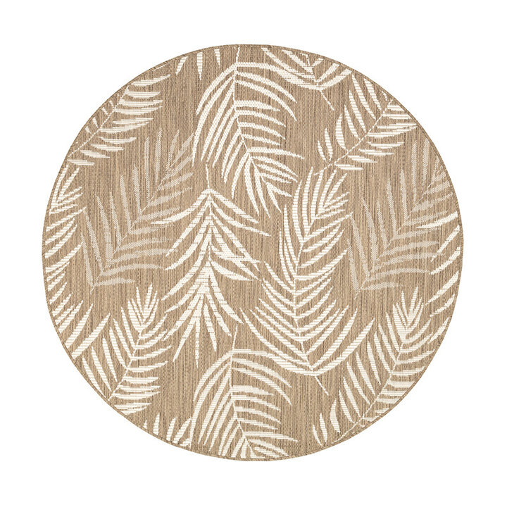 Tapis d'extérieur rond - Malta Leaves Naturel