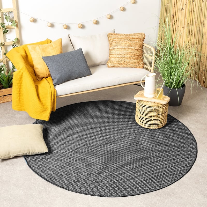 Tapis d'extérieur rond - Malta Arrow Noir