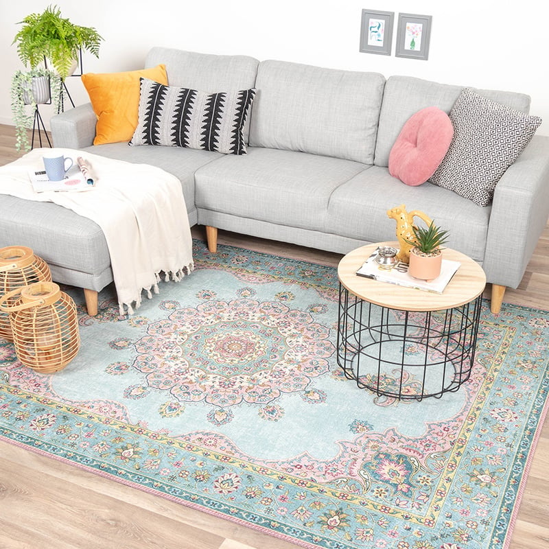 Tapis vintage - Lily Medaillon Bleu Clair