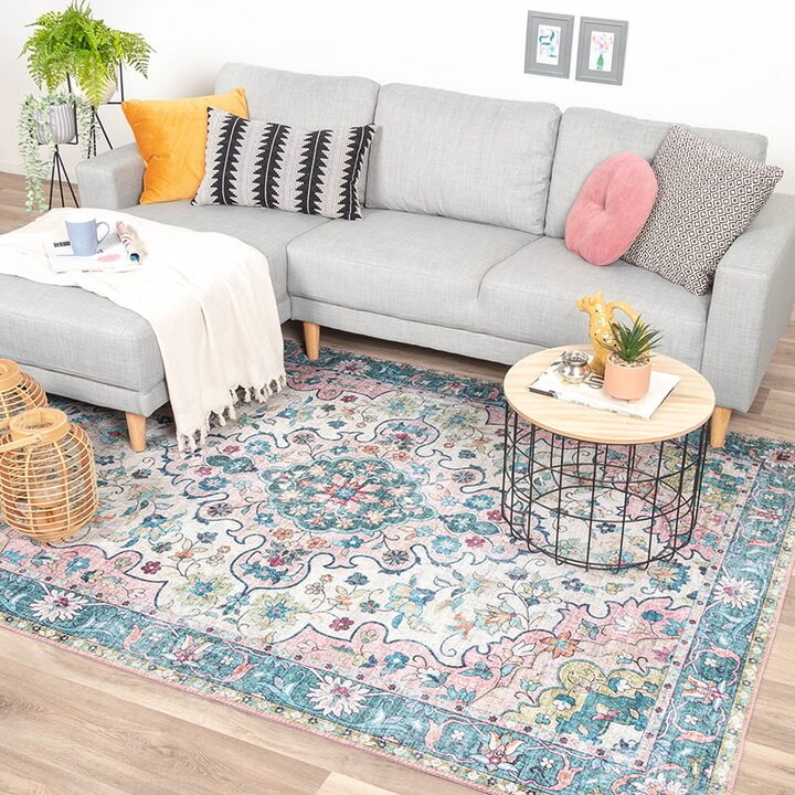 Tapis vintage - Lily Oriental Bleu/Rose