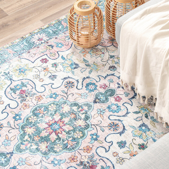 Tapis vintage - Lily Oriental Bleu/Rose