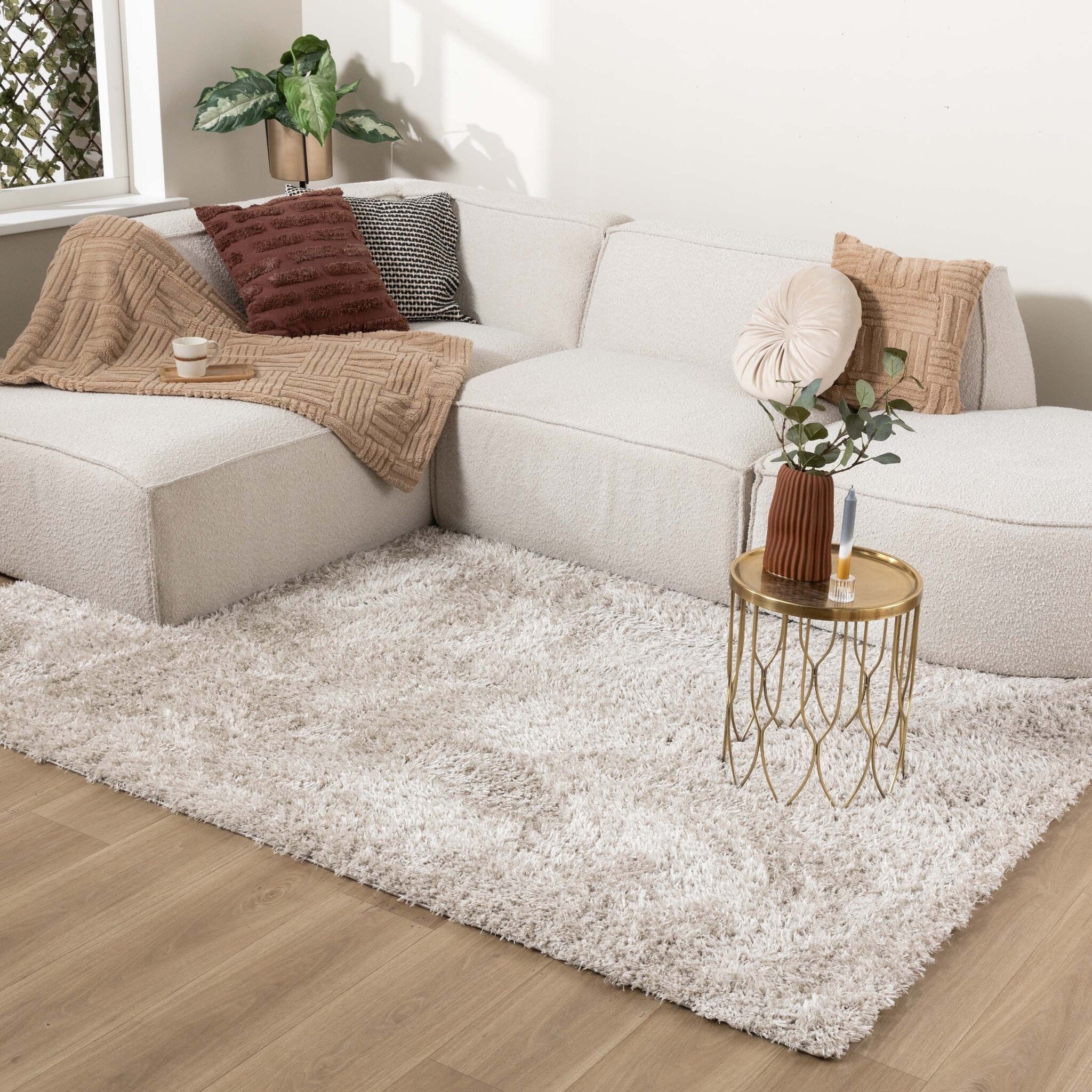 Tapis shaggy rond - Blaze Beige/Gris