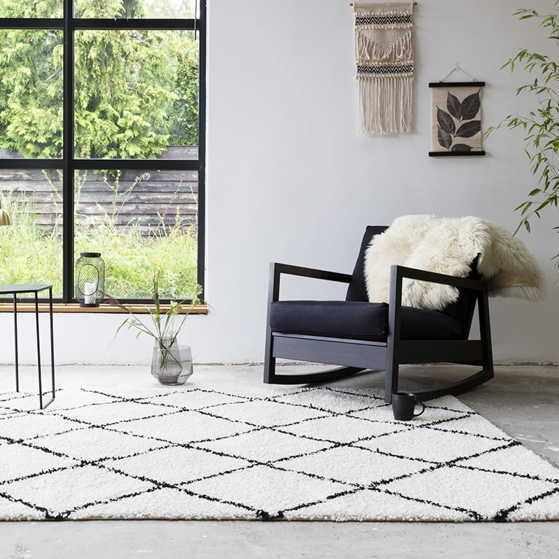 Tapis à poils longs - Grand Lines Crème/Noir