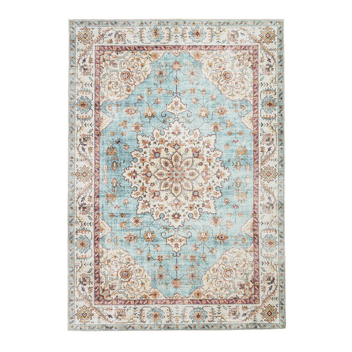 Tapis ovale à poils longs - Santo Medaillon Bleu Clair
